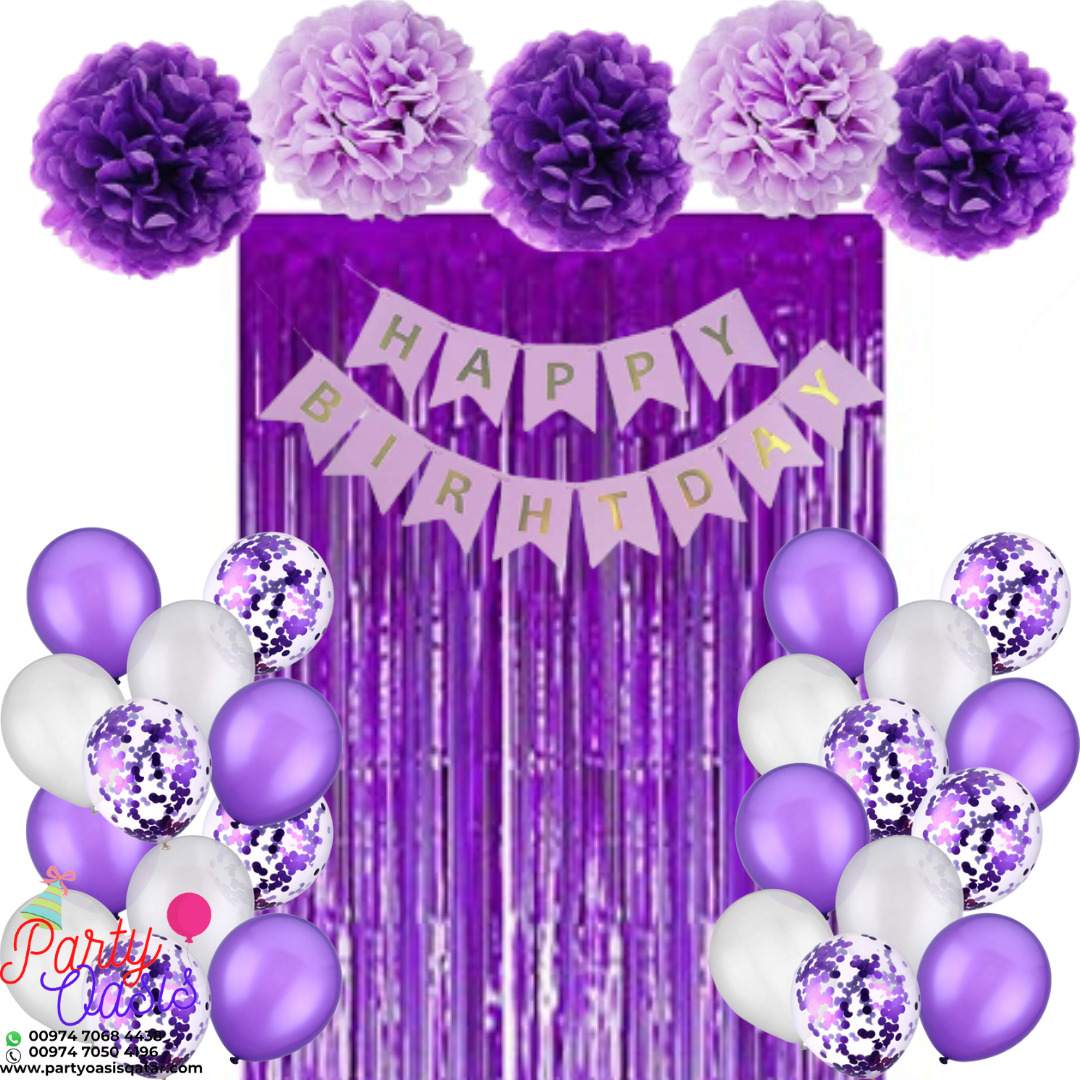 simple birthday decoration with curtain foil, pom pom - color options