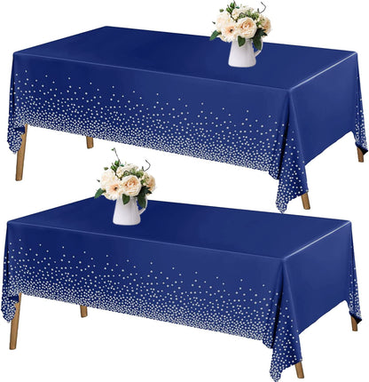 navy blue silver Confetti Rectangular Table Covers - 1 pc pack