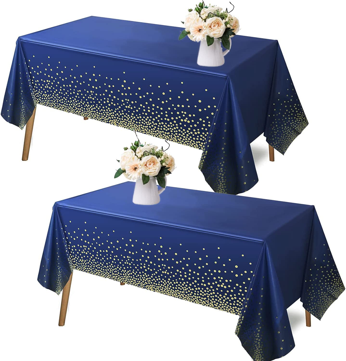 Navy Blue Tablecloth with Gold confetti Dots - Fits 8ft Table