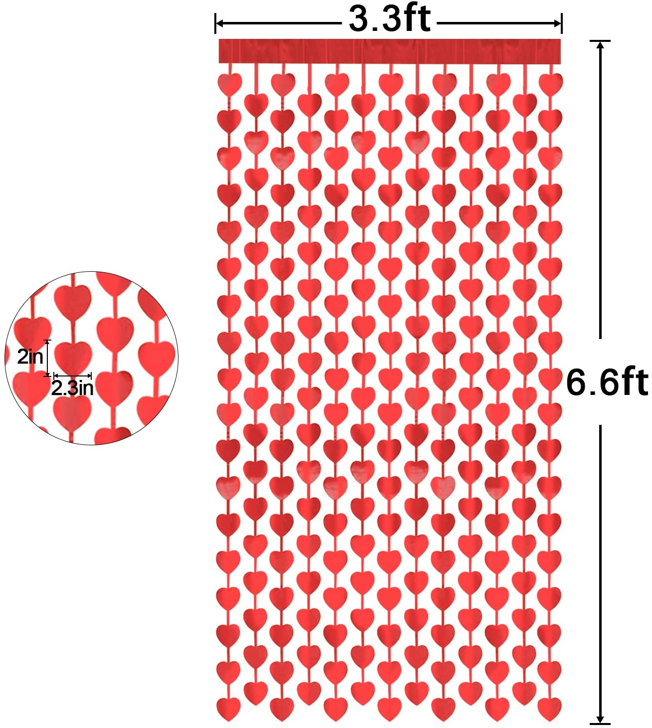 Red Heart Foil Fringe Curtain - 3.3 ft x 6.6 ft