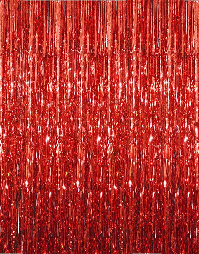 Red Curtain Foil Tinsel Fringe Curtain, 1m x 2m