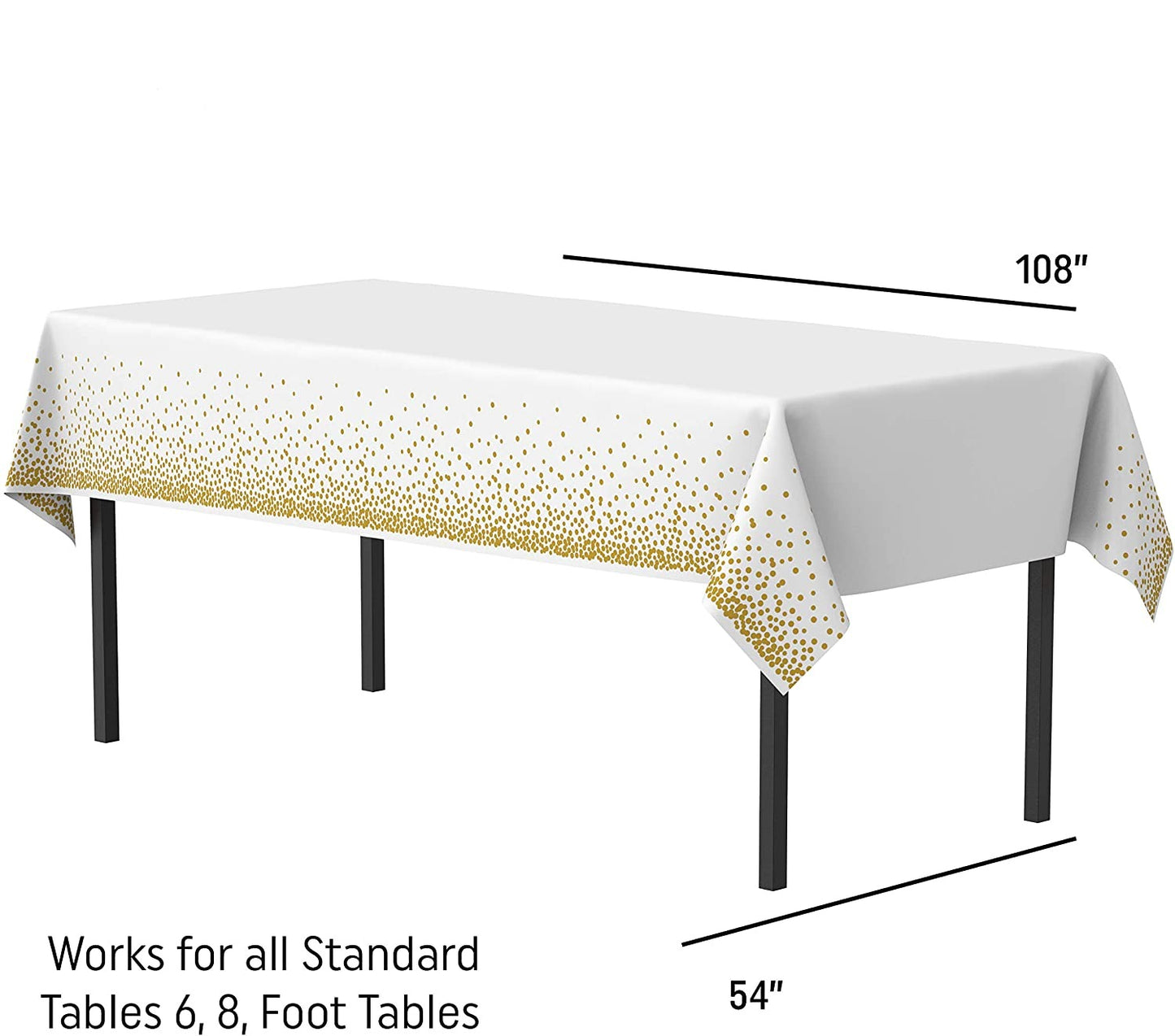 White Tablecloth with Gold confetti Dots - Fits 8ft Table