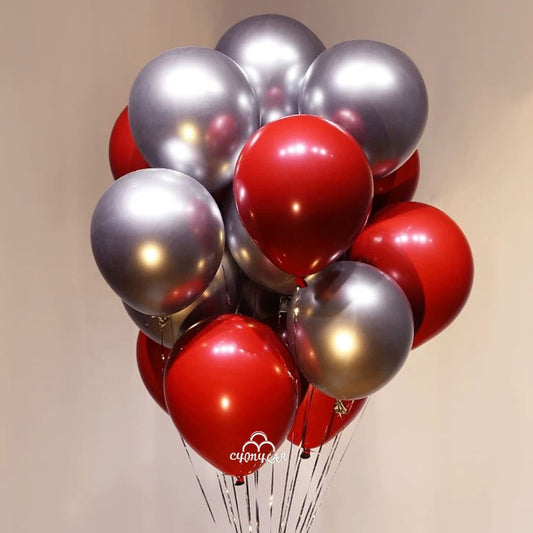 Red & silver metallic chrome balloons - 15 pcs