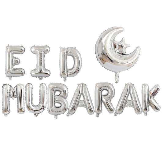 Eid Mubarak foil balloon silver with moon and star