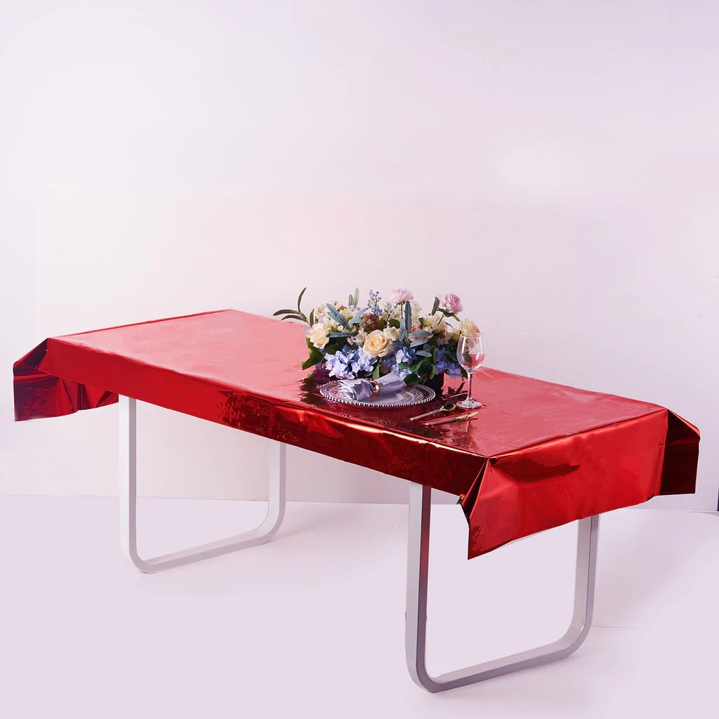 Red Shiny Metallic Table Cover - Fits 6ft Table