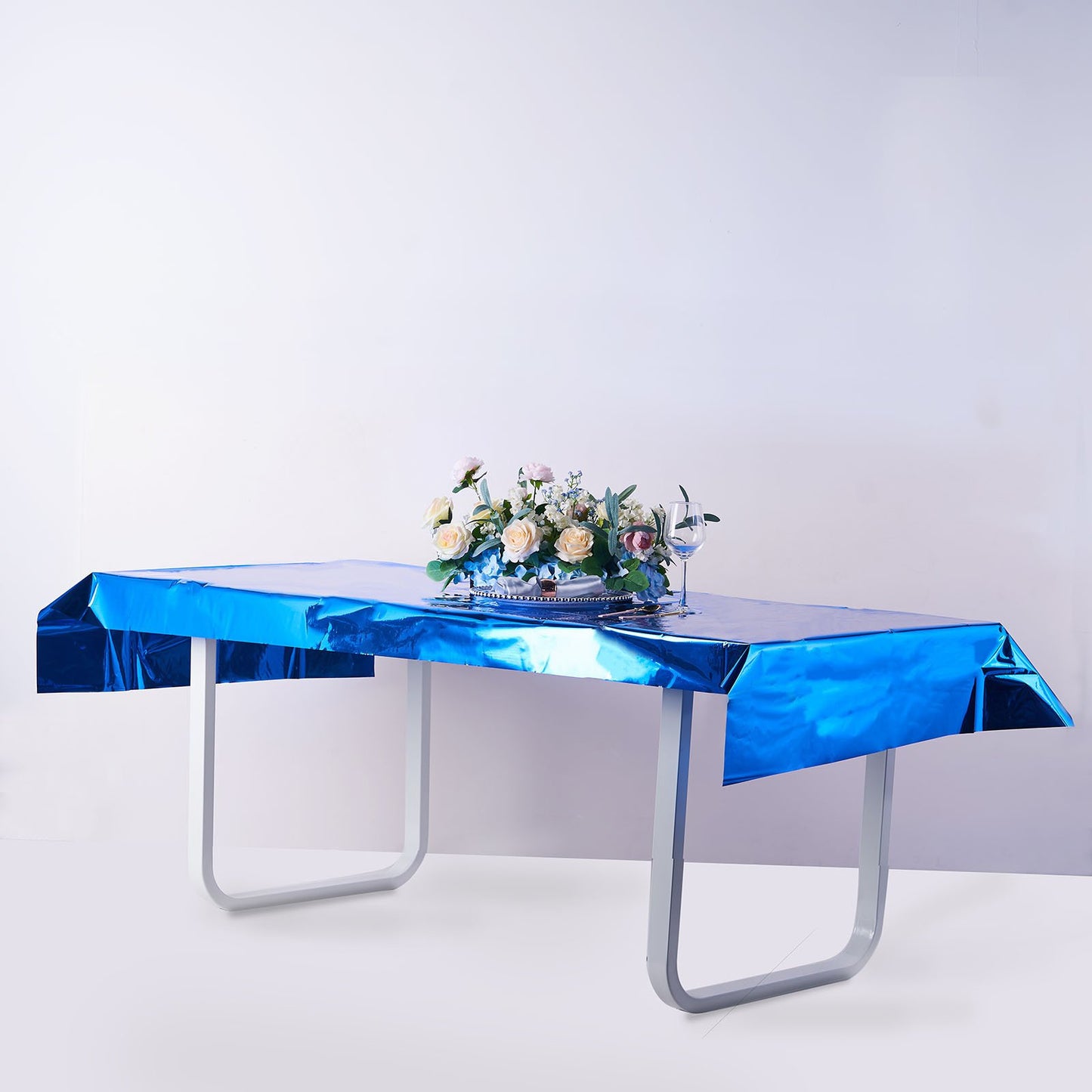 Blue Shiny Metallic Table Cover - Fits 6ft Table