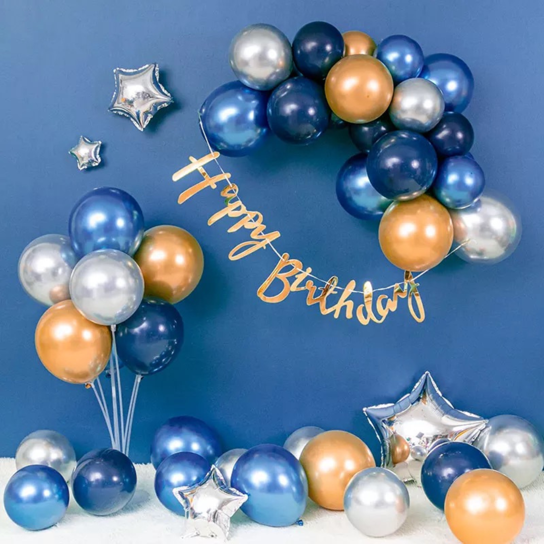 navy blue , chrome metallic gold silver Birthday decoration