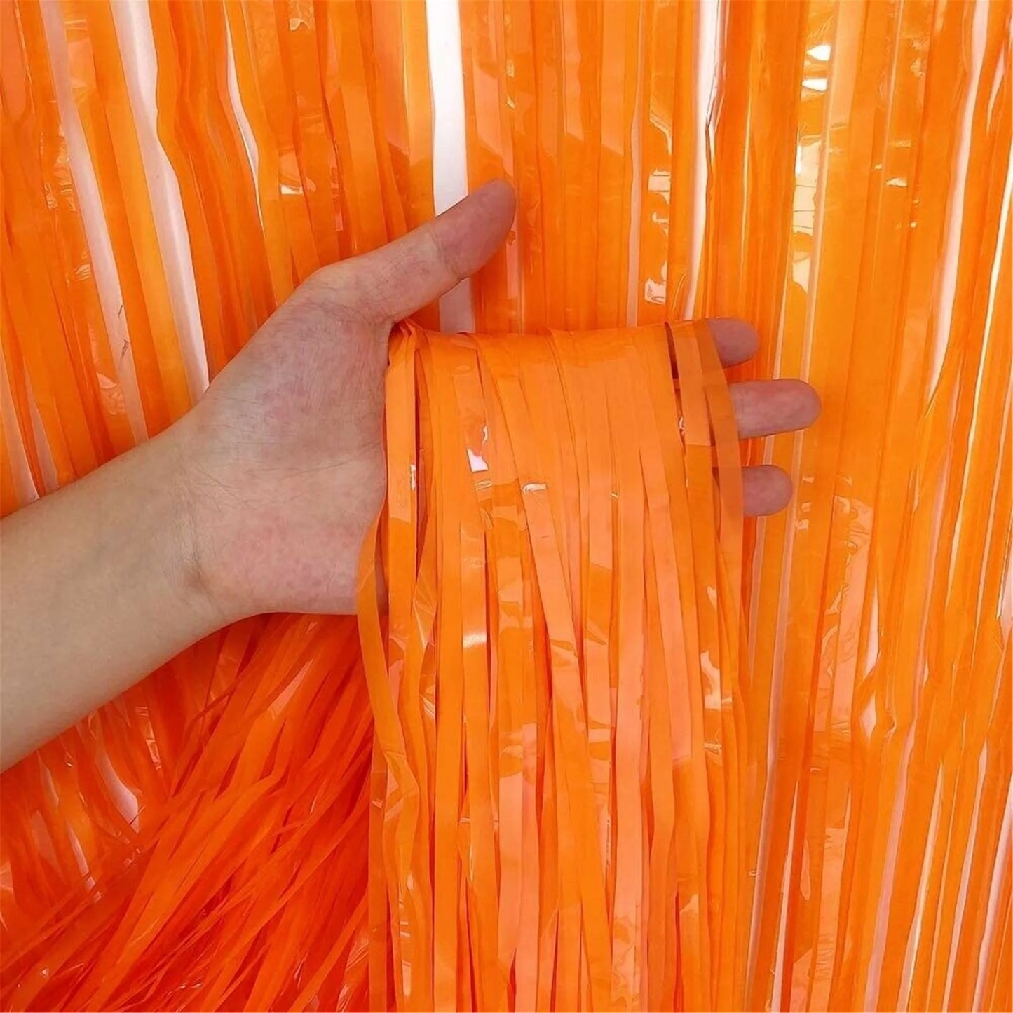Orange Curtain Foil Tinsel Fringe Curtain, 1m x 2m
