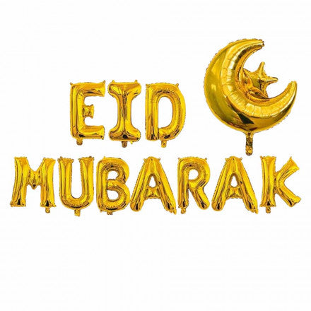 Eid Mubarak foil balloon gold with moon and star