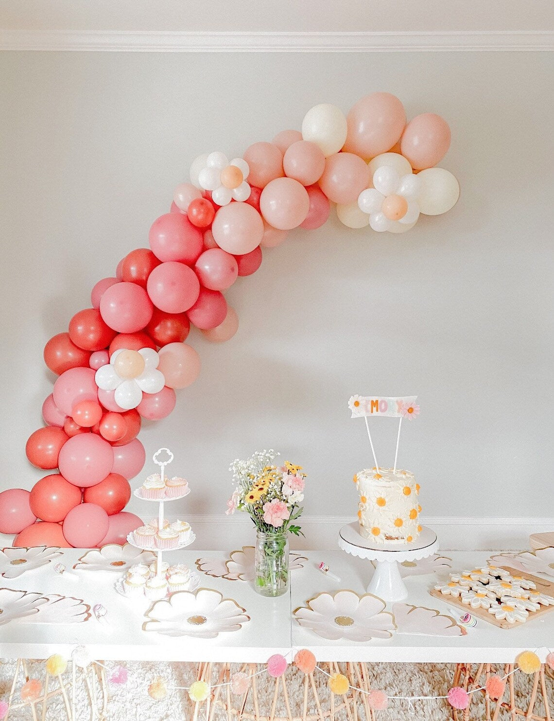 daisy pink and pastel orange garland
