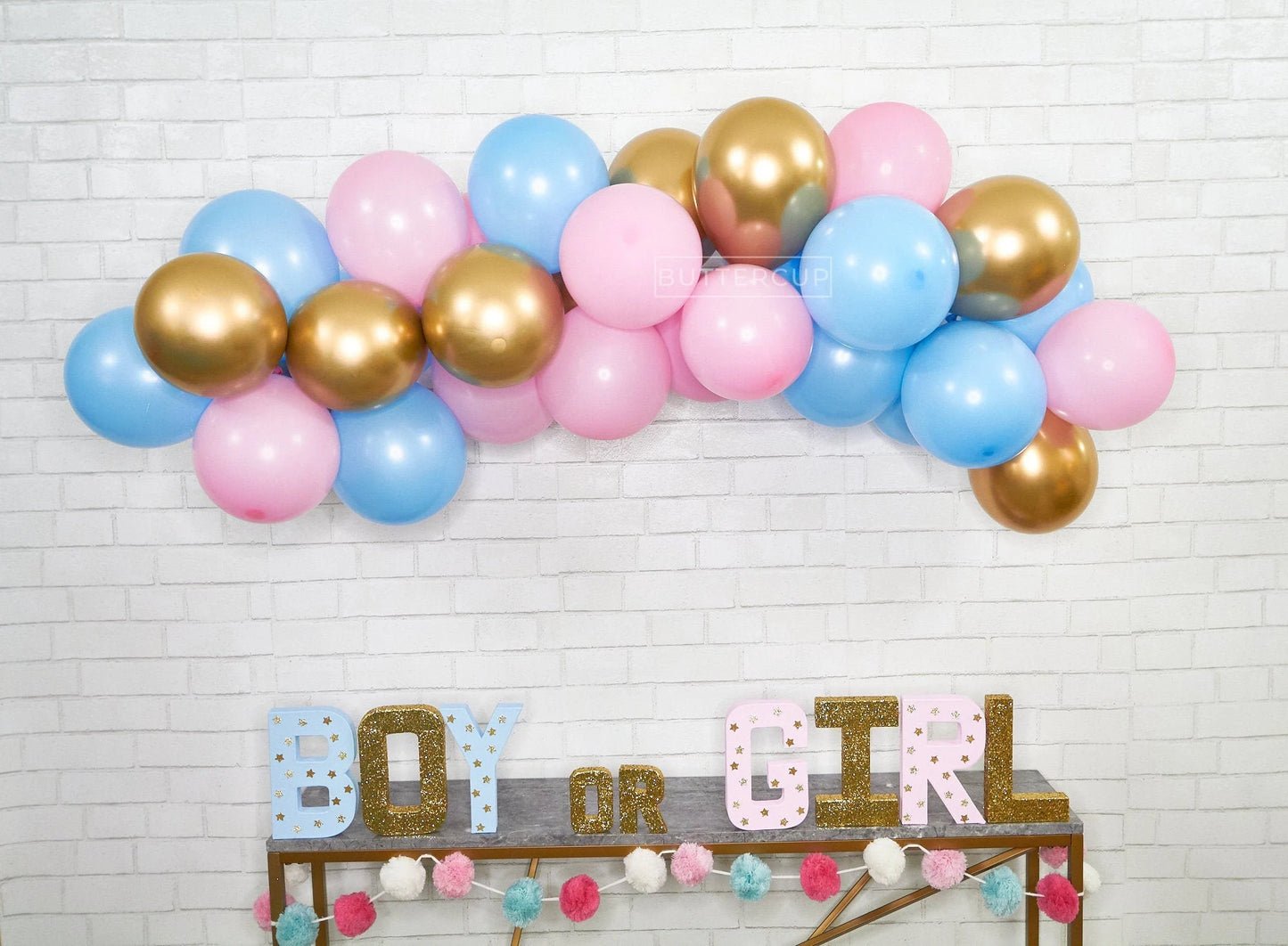 blue pink gold garland