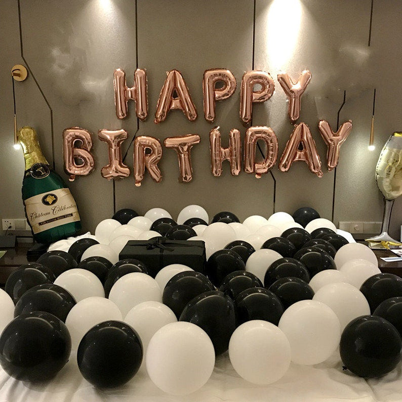 black white birthday decoration