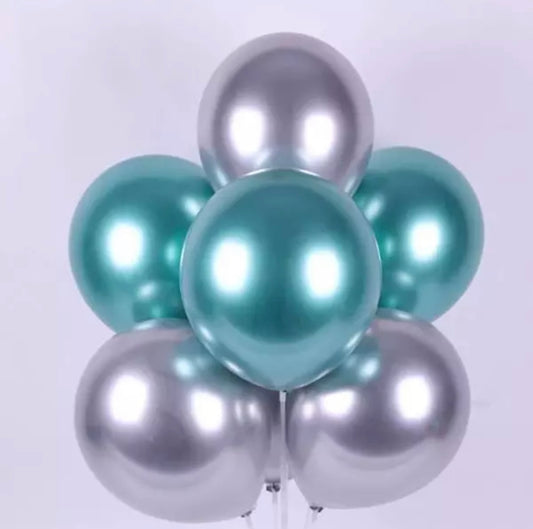 Silver and green Balloons - 15 pcs
