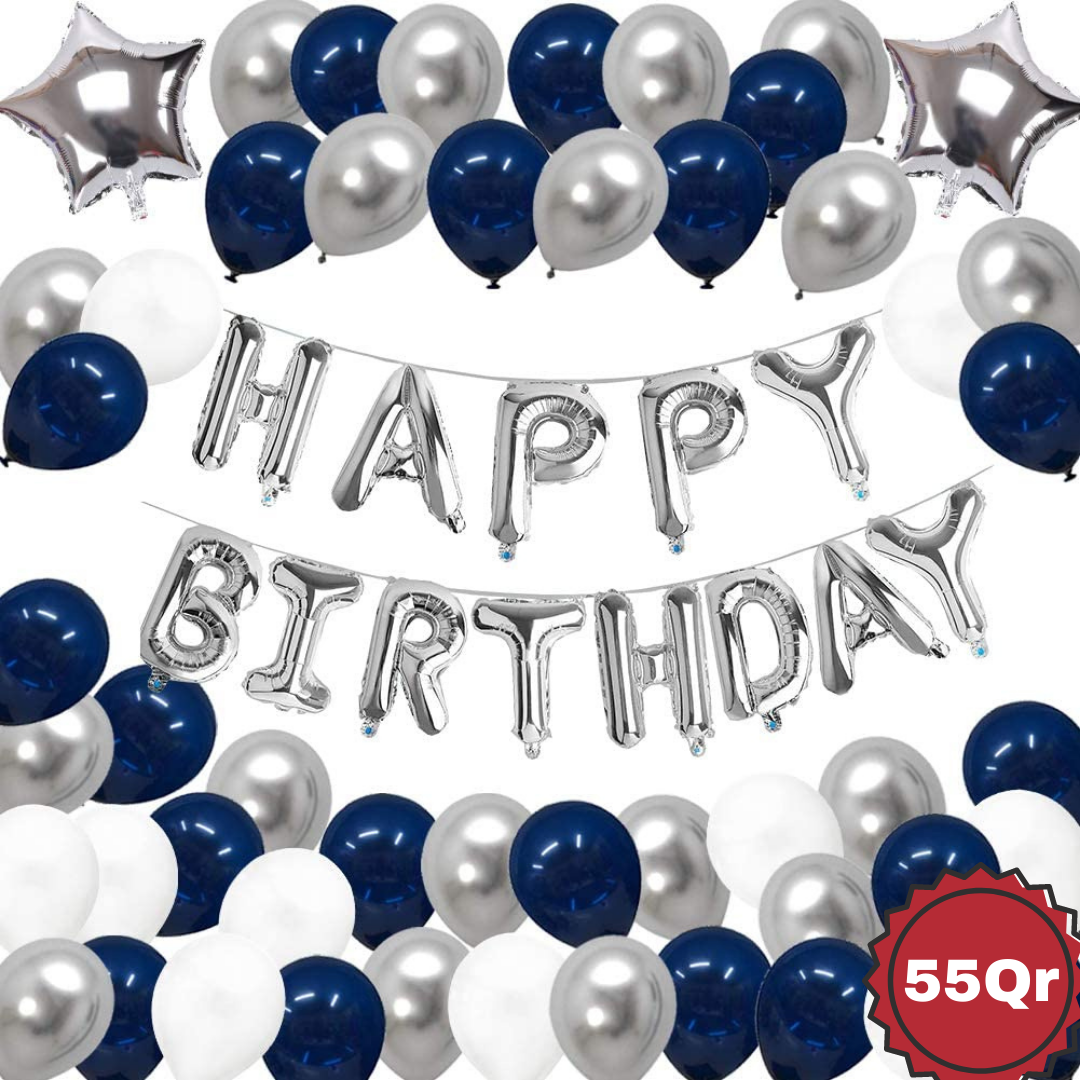 silver navy blue birthday set