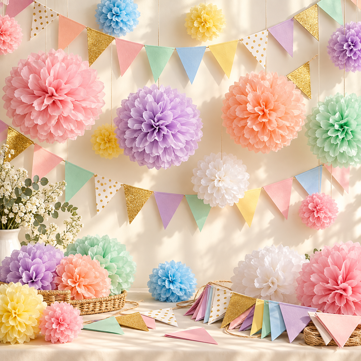 Bunting banner & pom pom