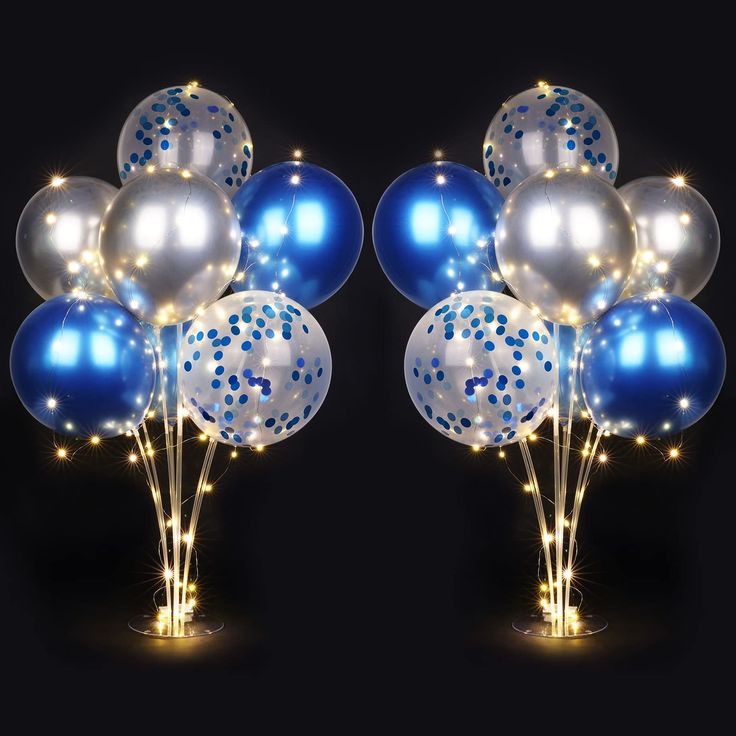 1 Pc Balloon Center Piece Stand - Air Filled With Light Ready To Use- Blue Silver