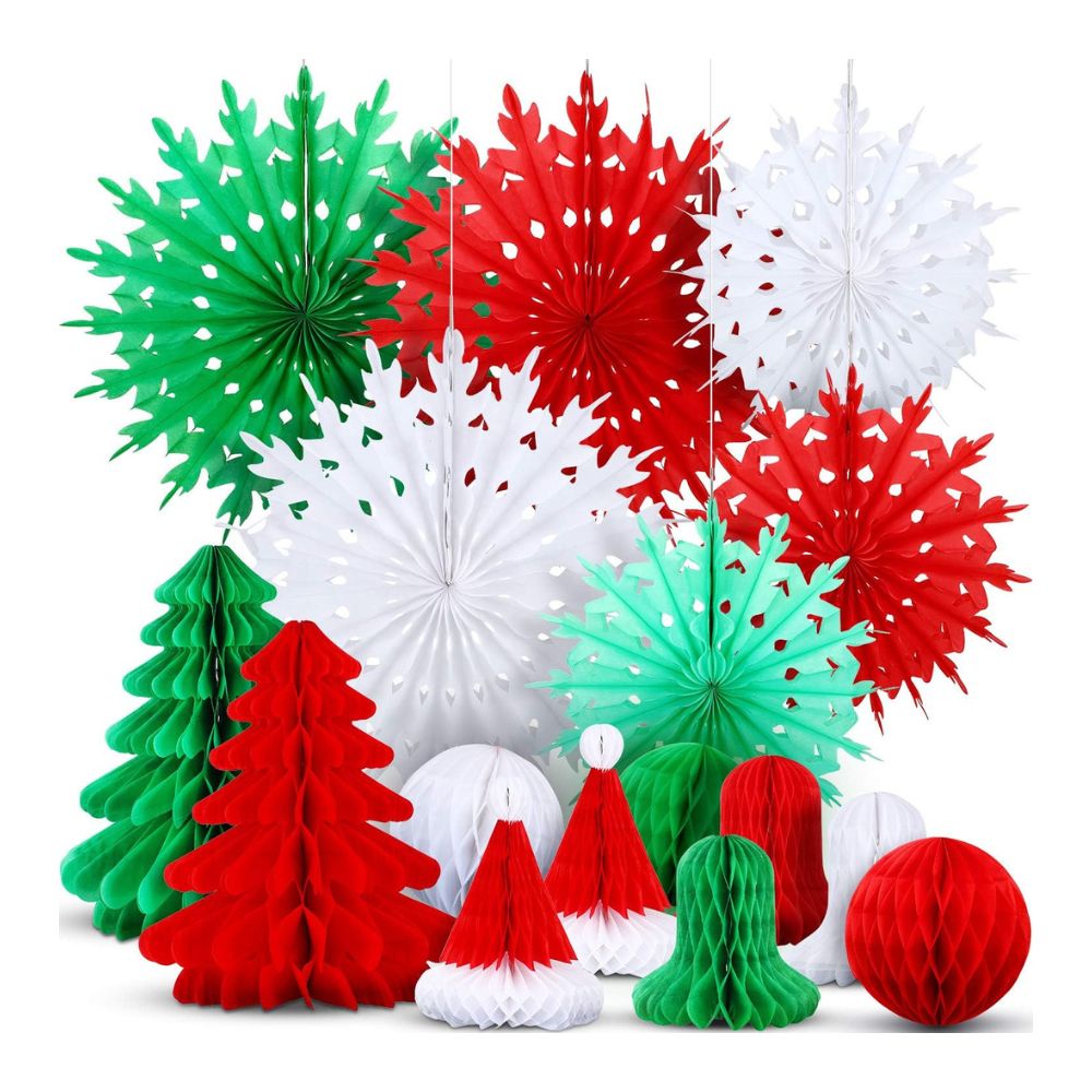 16 Pieces Christmas Honeycomb Decorations