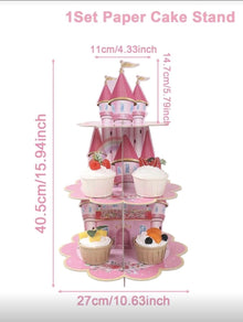 1 Set Pink Princess Castle Paper Cake Stand