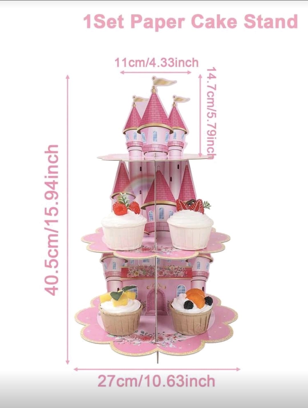 1 Set Pink Princess Castle Paper Cake Stand