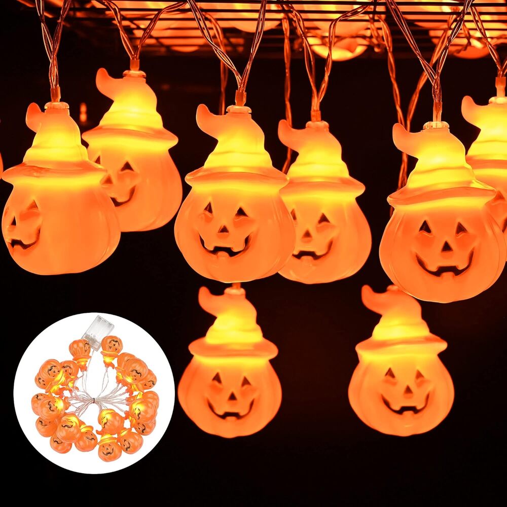 Jack-O-Lantern Pumpkin LED String Lights Battery Operated 10 Ft