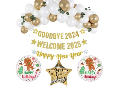 christmas decoration with garland - goodbye happy new year