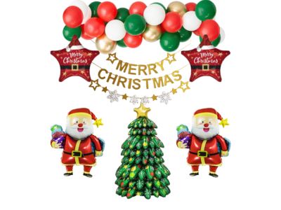 christmas decoration with garland - santa and tree