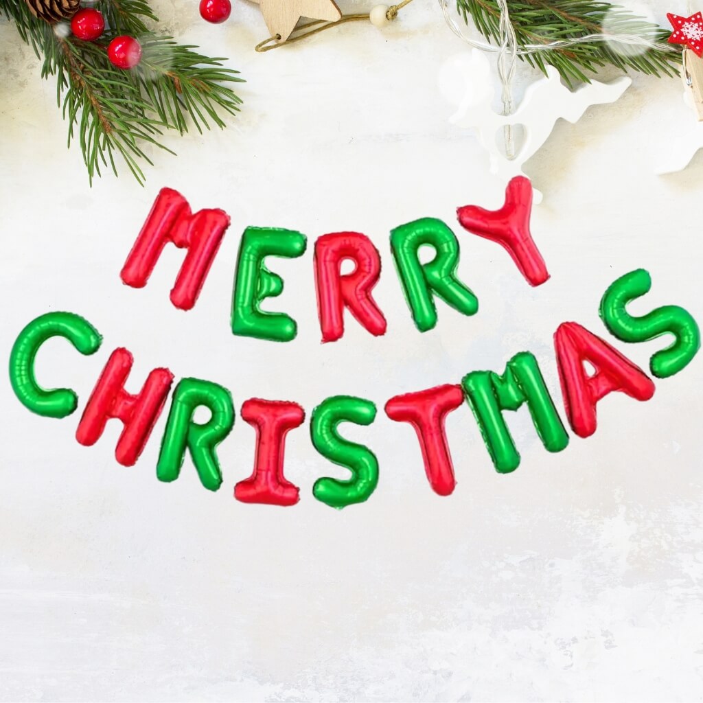 Merry Christmas Red Green Foil Text Banner - Non Inflated