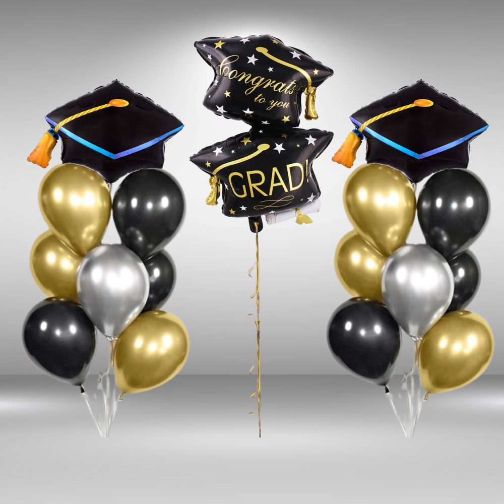 Helium-Filled Graduation Balloon Bouquet – "Congrats GRAD" Set
