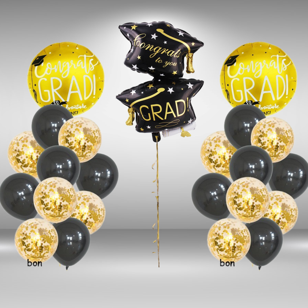 Graduation Balloon Bouquet – "Congrats GRAD" Set Helium-Filled