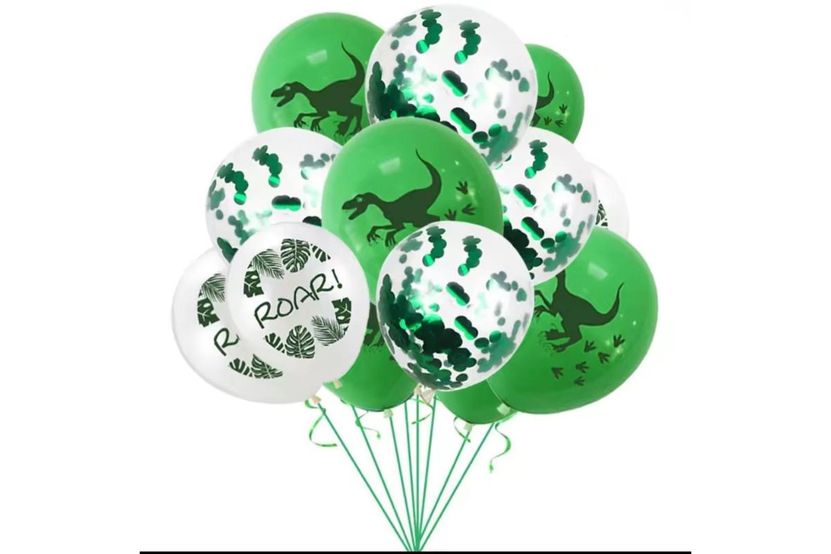 Dinosaur Printed Helium Balloons - Roar Dino Balloons With Confetti 10pcs