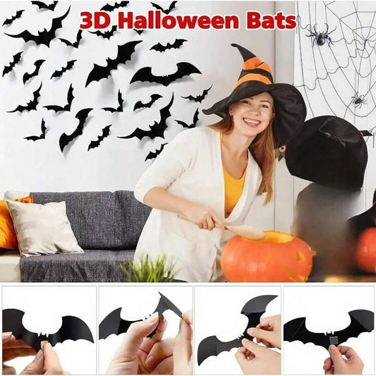 24 Pcs 3d Bat Sticker with glue dot