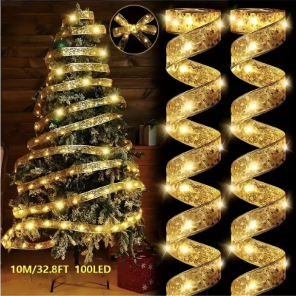10m 100-LED Ribbon Light String for Christmas Tree Decoration - battery not included