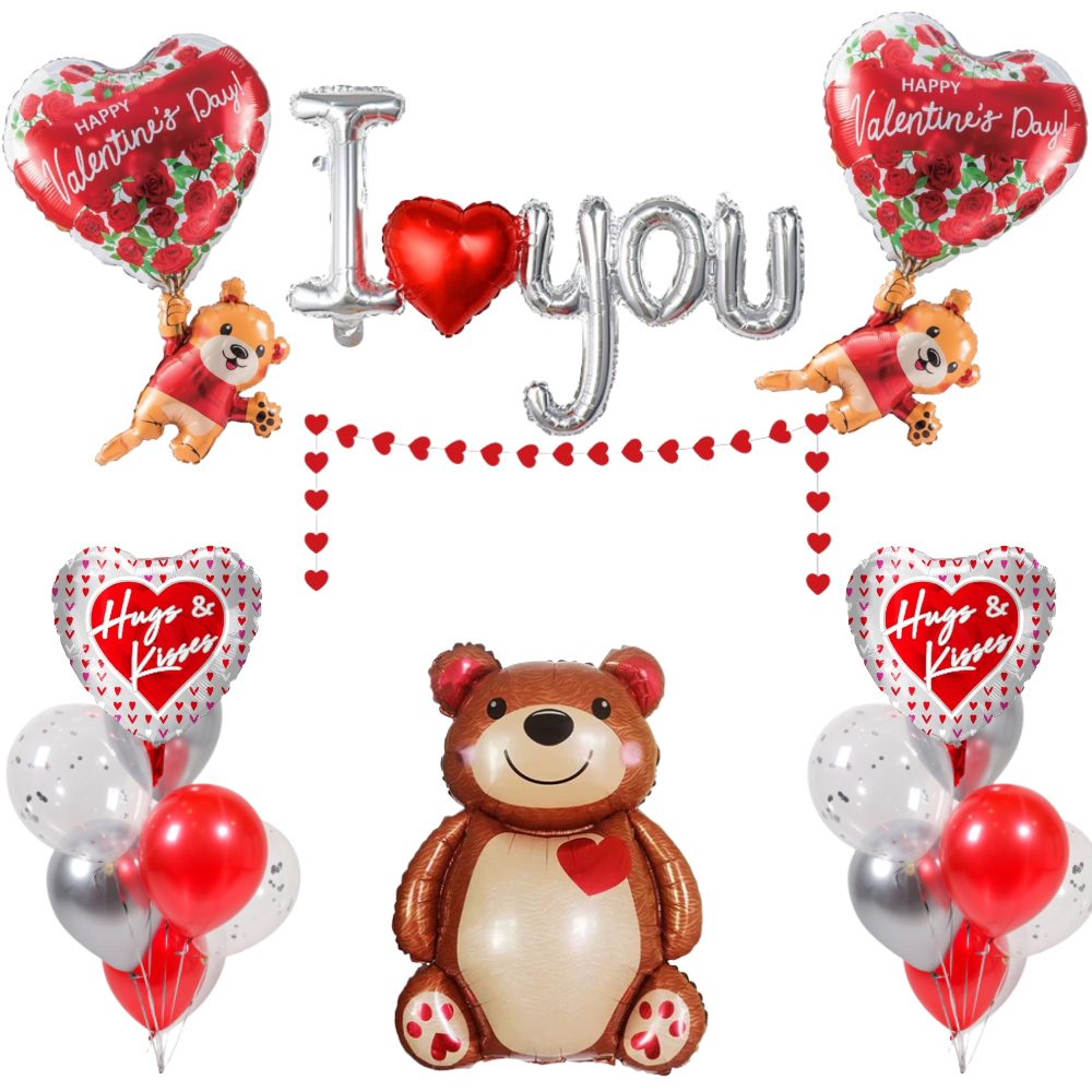 Teddy love and hugs balloon decoration