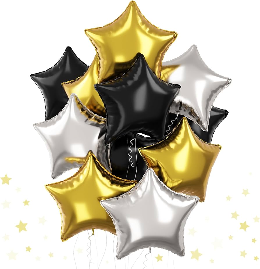Gold Black Silver Star Foil Balloons 18 Inches