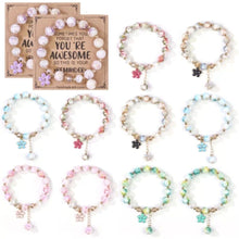 6 Pcs Cute Stretch Bracelet Set - 10mm Glass Beads With Colorful Floral Charms
