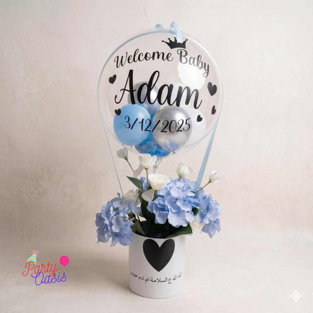 Custom Baby Blue Hot Air Balloon Floral Box ( artifical flowers)