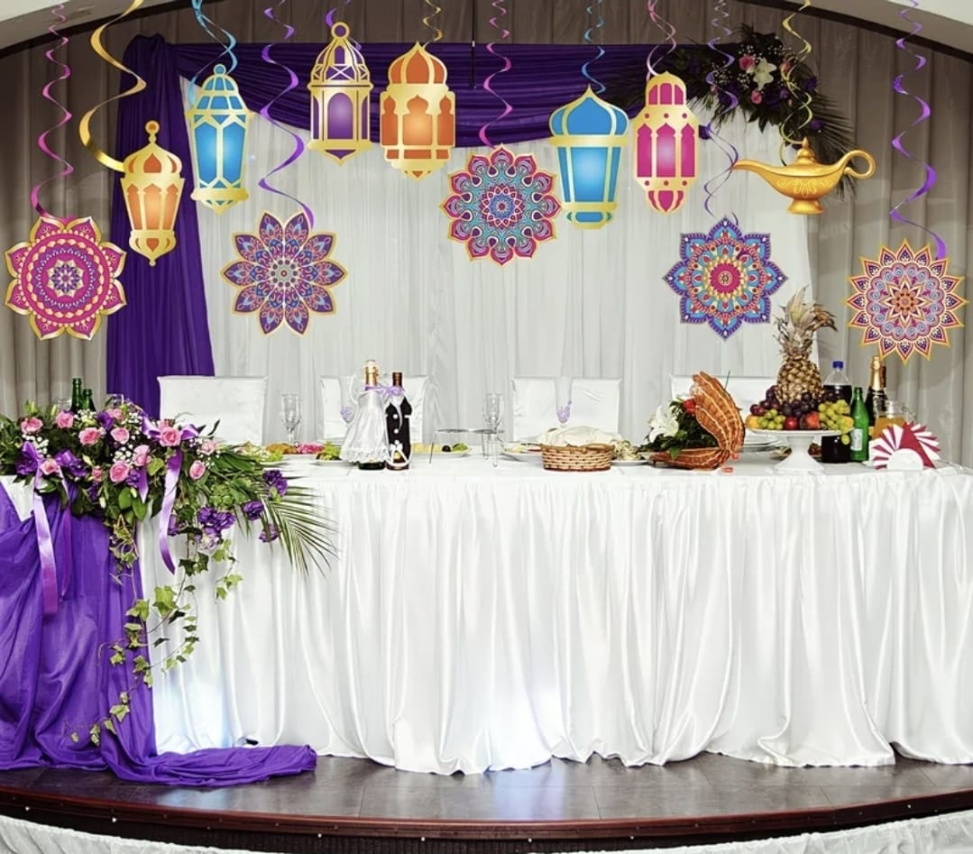 12 Pcs Ramadan Fanoos Paper Hanging