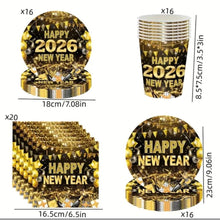Golden Black New Year Plate Cup Tableware Disposable Serves 16