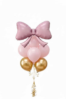 Pink Bow with 7 Latex Balloons Helium Filled
