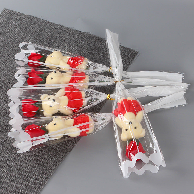 Soap Flower With Teddy Bouquet Red 1pc