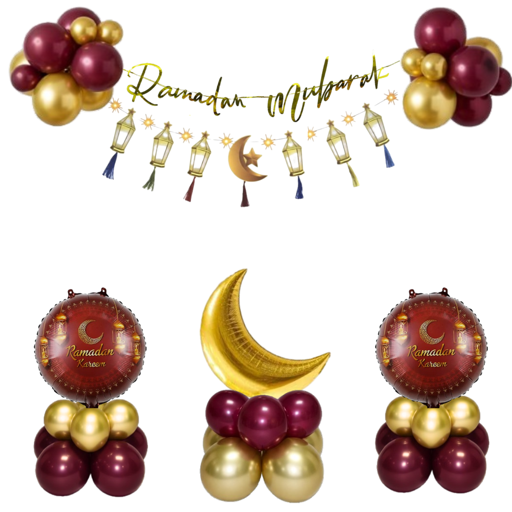 Ramadan balloon decoration air filled - ready to use burgundy gold