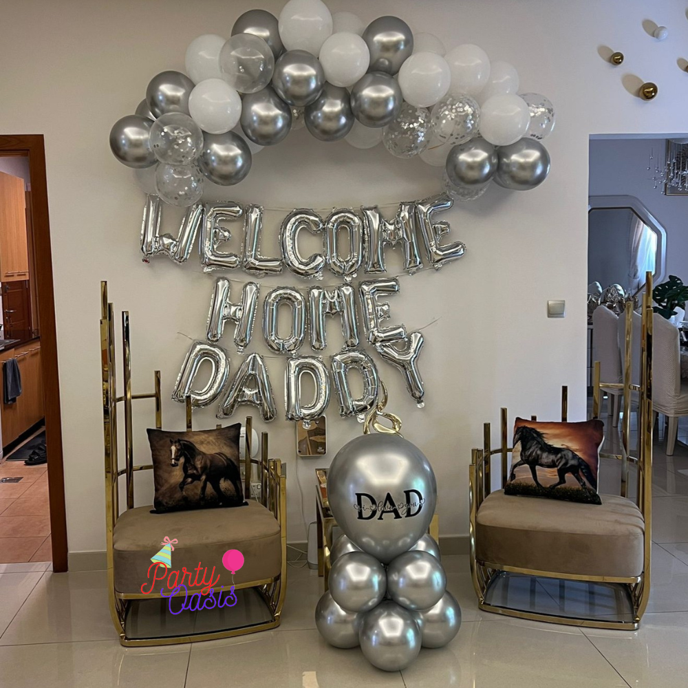 Welcome Home Daddy air filled set up – Party Oasis Qatar