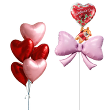 teddy, Pink bow and heart helium bunch