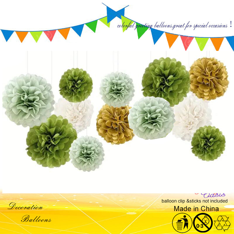 sage green Tissue Paper Pom-Poms - Party Hanging Decorations-12pcs