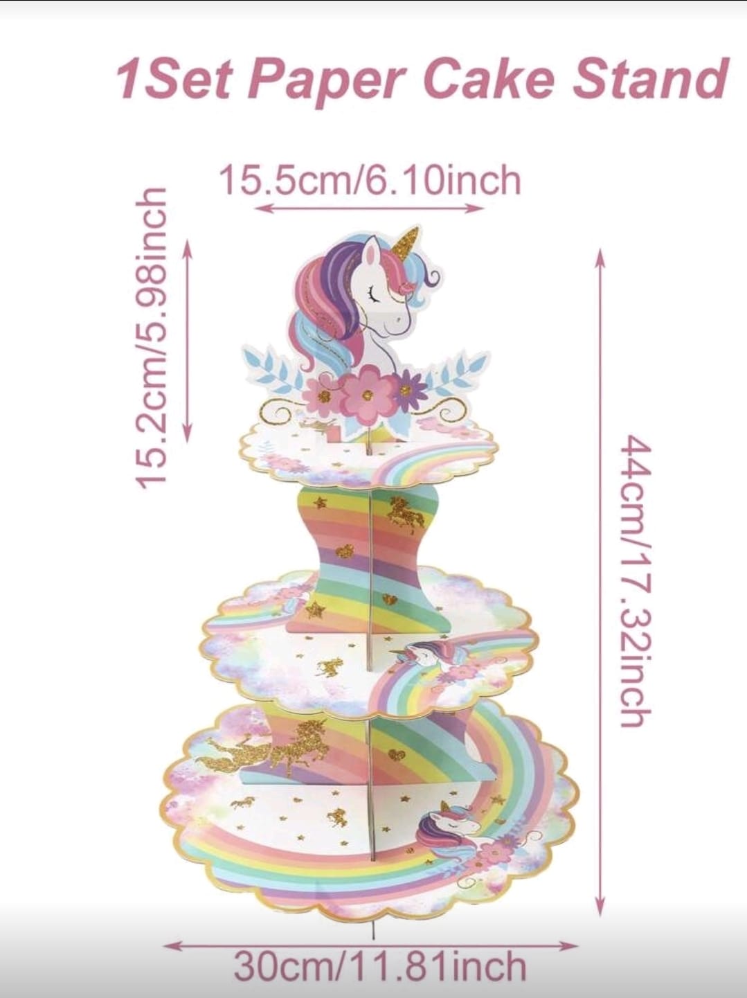 1Pc 3 Tier Unicorn Color Cupcake Display Stand
