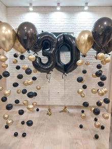 2 digits and 6 strands black gold Floating Balloon Decor – Helium Ceiling Balloons for Home & Party Setup in Qatar (Copy)