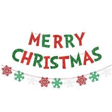 Red Green Merry Christmas Banner Decorations - Glitter Paper Banner