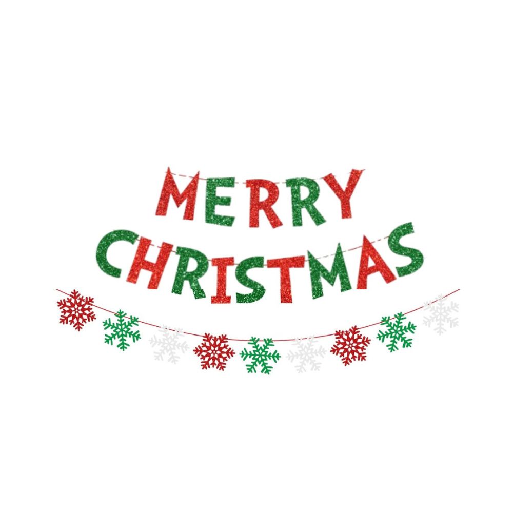 Red Green Merry Christmas Banner Decorations - Glitter Paper Banner