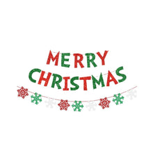 Red Green Merry Christmas Banner Decorations - Glitter Paper Banner