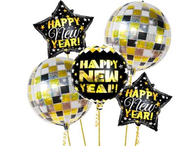 New year with disco foil balloon black golden